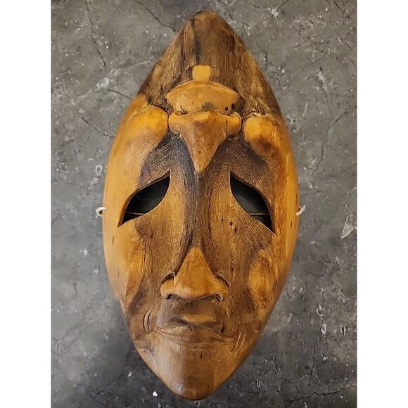 Wood Face Mask Hand Carved‎ Wall Hanging Sad Happy Comedy Tragedy Bohemian - Picture 1 of 5